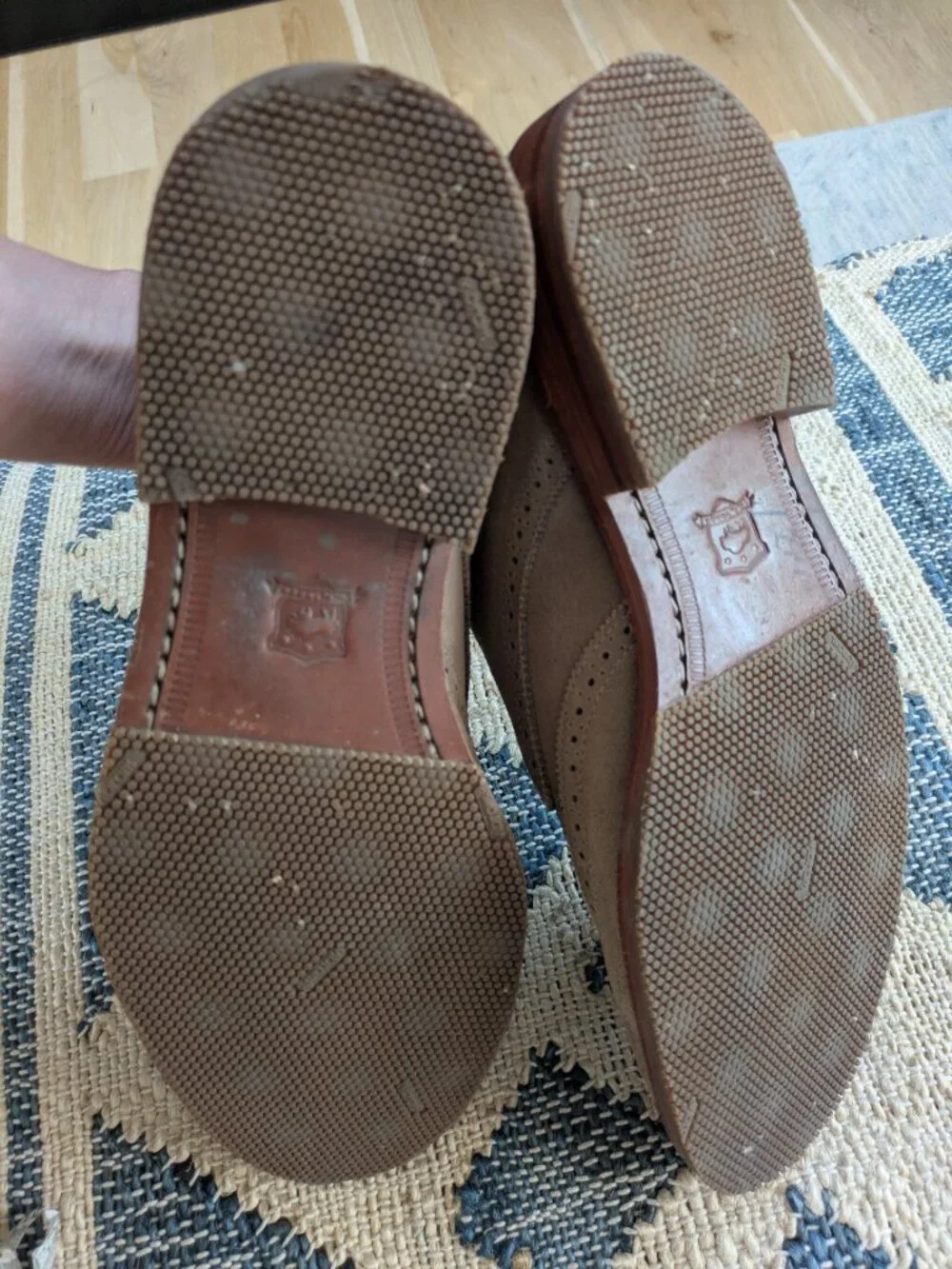 Trask taupe suede double monk strap wingtip shoes Size 10 Men's.